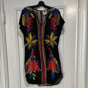 Anthropologie Black Multicolor Floral Swim Coverup